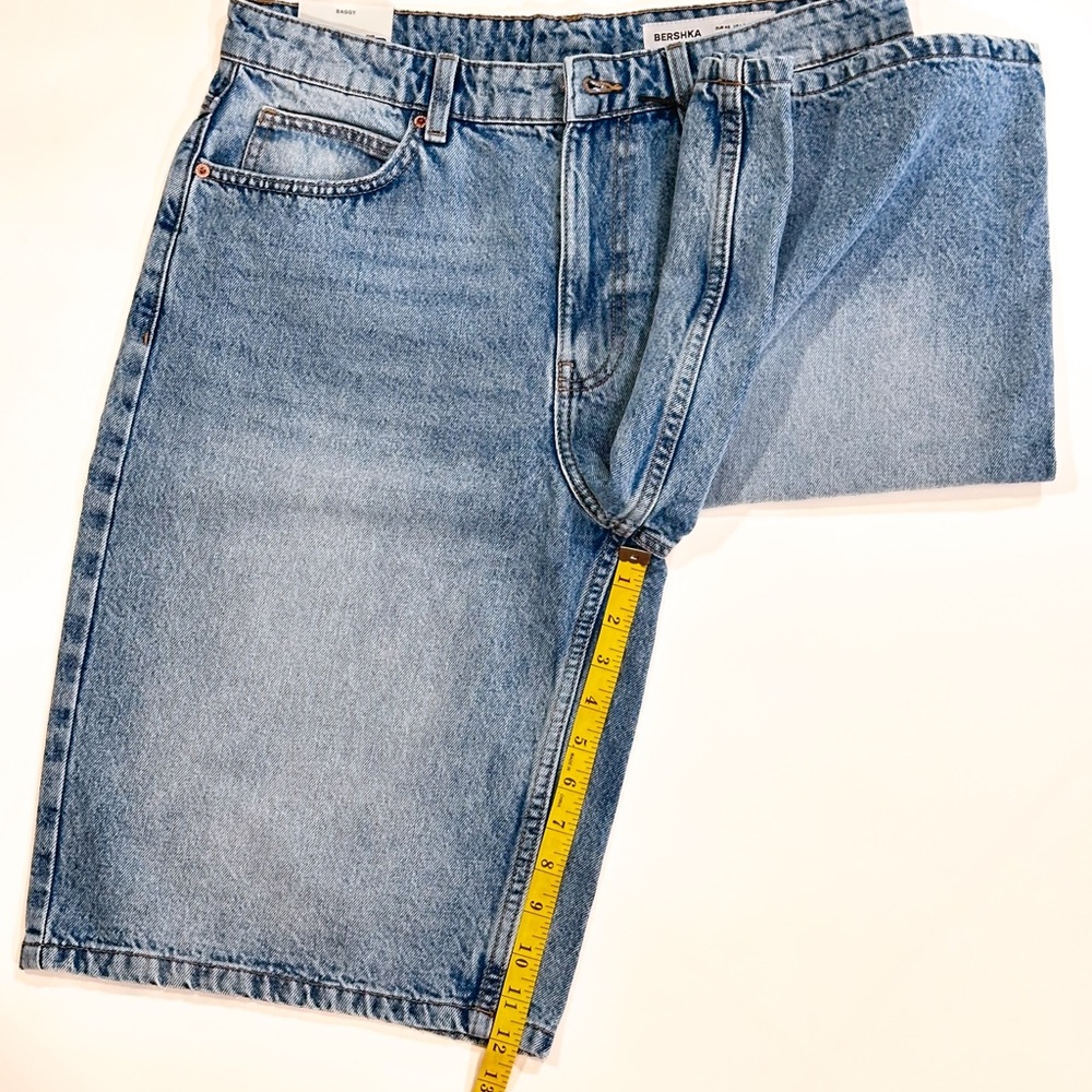Bershka Light Blue Denim Baggy Bermuda Shorts 31 - Picture 9 of 10